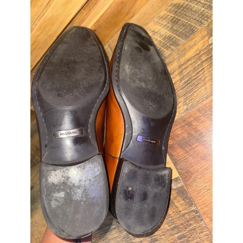 Magnanni Men 10.5 M Brown Leather Double Monk Strap Dress Shoes 19737